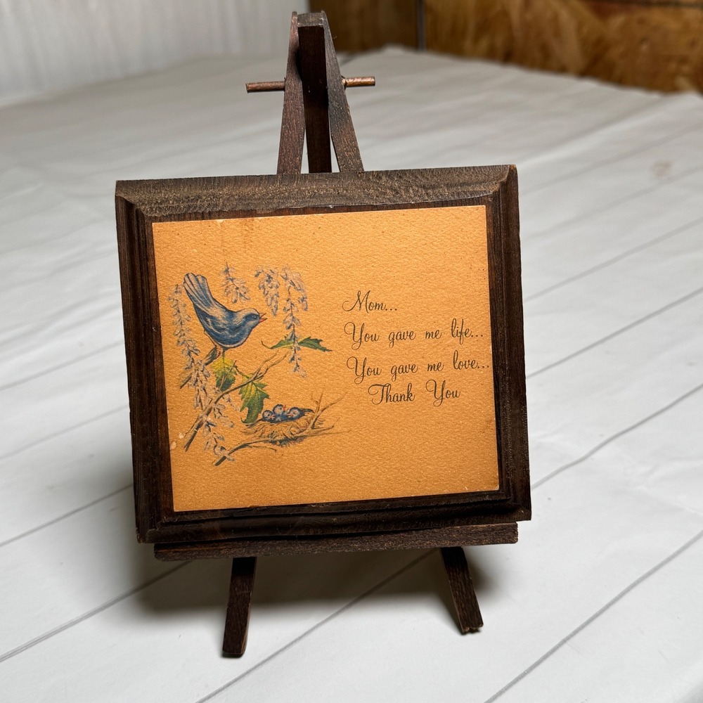 VTG RUSS Mini Wooden Plaque Easel Decor Mom Sentimental Gift USA Farmhouse 8"